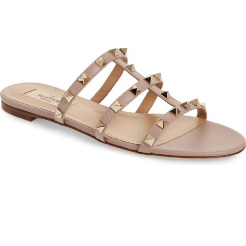 Valentino Rockstud Leather Slide Sandal